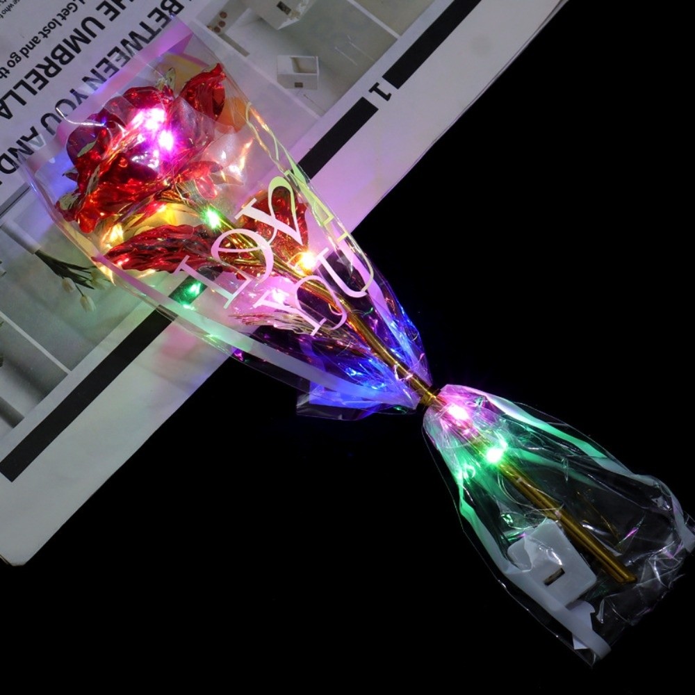 Photography Lighting Simulation - Glowing Gold Foil Rose Flower LED